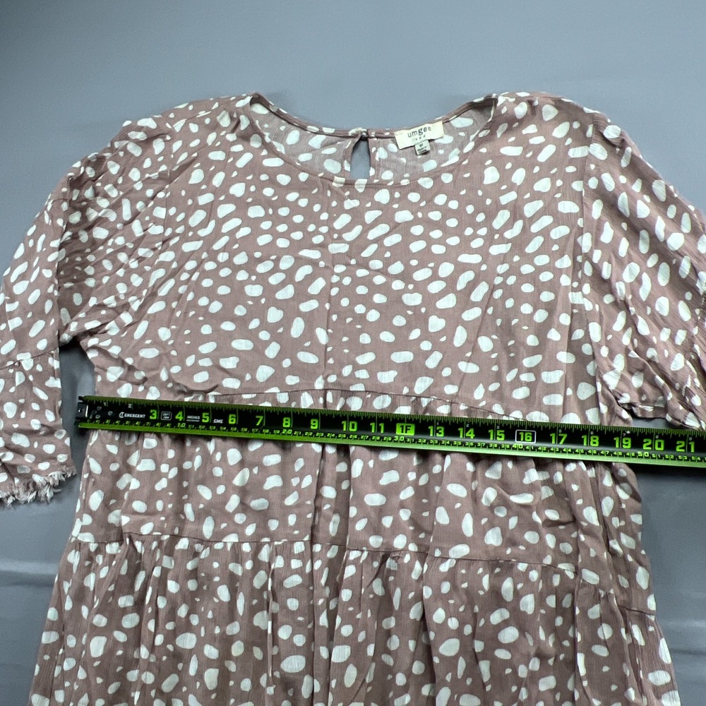 Umgee Shift Dress Womens Medium Dusty Pink White Organic Spot Print Frayed Trim - Picture 8 of 9